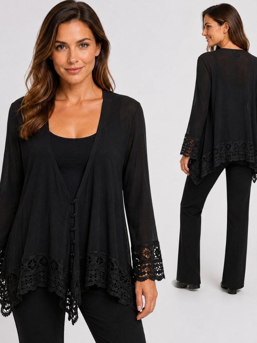 Simply Noelle Black Lace Trim Lightweight Cardigan Whimsigoth Layering S/M